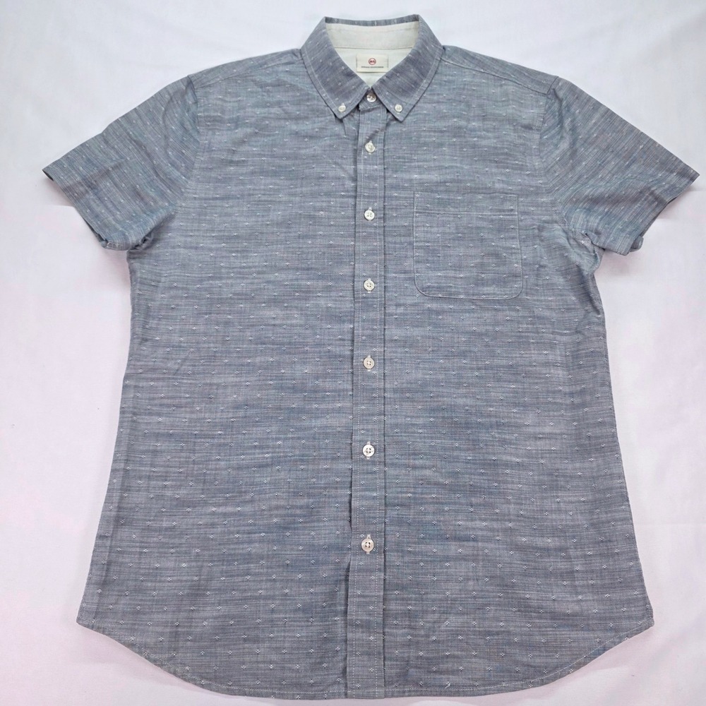 AG Adriano Goldschmied‎ Mens Blue Micro Dot Short Sleeve Button Down Shirt S